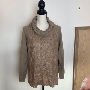 Tribal Sweater Metallic Brown  Cowl Neck Large